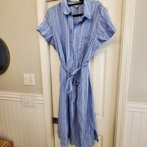 Croft & Barrow Blue Linen Blend Midi Dress Size L